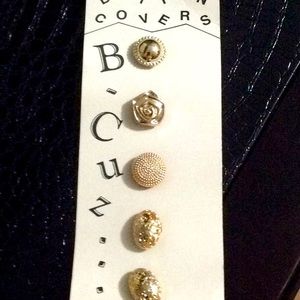 Vtg 5 button covers by B-Cuz.  Classic gold.  USA